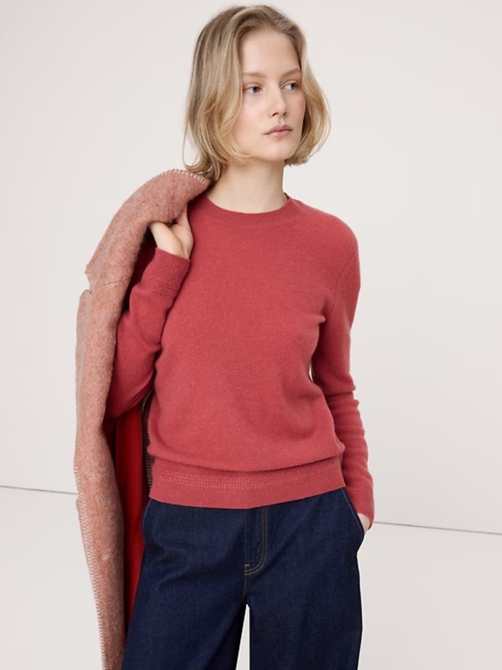 Banana Republic Top Lightweight 100% Cashmere Crew-neck Sweater Red Clay Sz S
